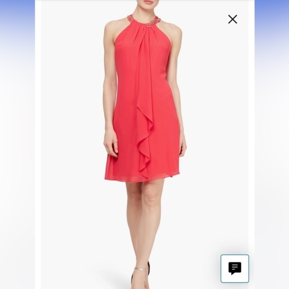 SLNY NWT Sz 6 Ret $119 Coral Dress Embellished Halter Neckline Stunning